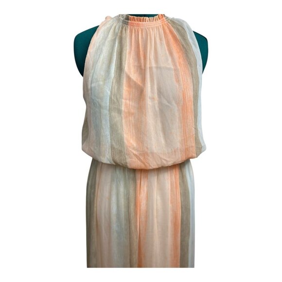 Chico’s Watercolor Coral Striped Flowy Maxi Dress Sz3=16 Beach Vacation Romantic - Picture 3 of 11